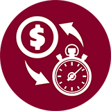 Icon of a watch (save time) and dollar sign (save money).
