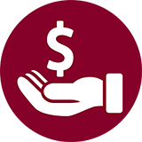 Icon of hand holding a dollar sign.