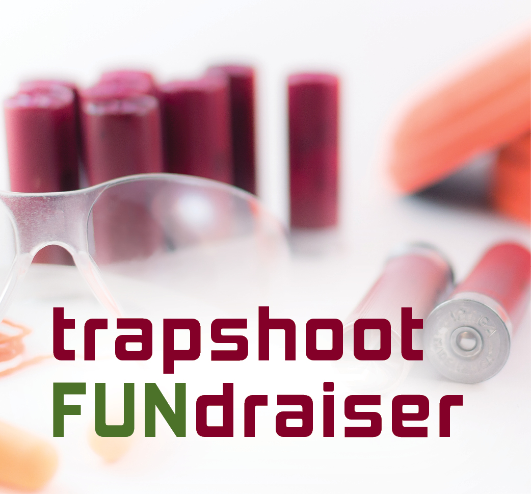 Shotgun shells and safety glasses with the text "Trapshoot Fundraiser"