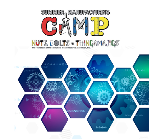 Summer Manufacturing Camp Nuts, Bolts & Thingamajigs® (NBT), gears and cogs spread through multiple hexagonal shapes