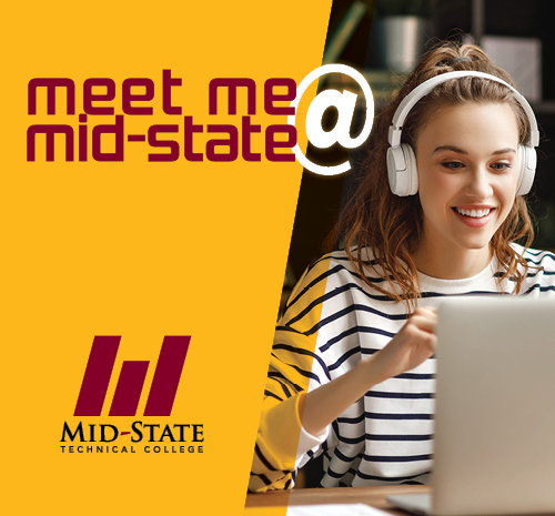 woman sitting at a laptop. Meet Me @ Mid-State. Mid-State Technical College Laptop