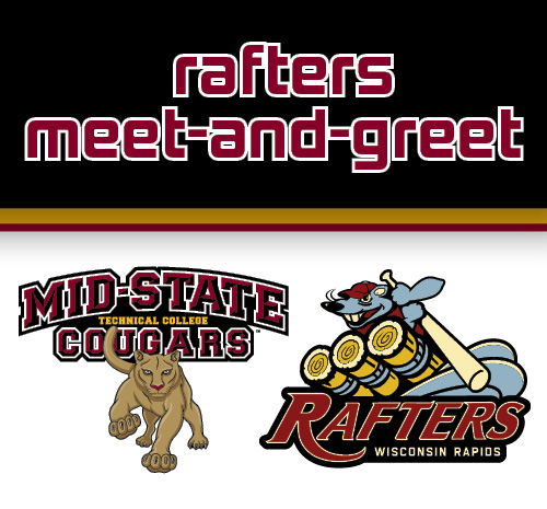 Rafters meet-and-greet. Mid-State Technical College Cougars Logo. Rapids Rafters Logo.