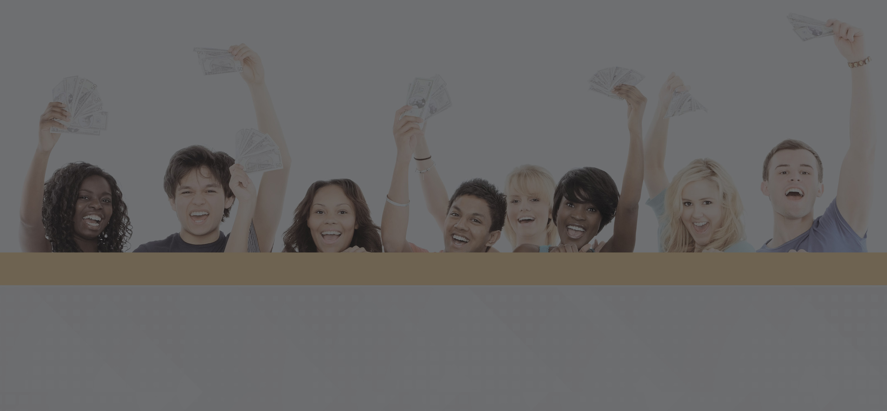 Several people holding money in their hands in the air