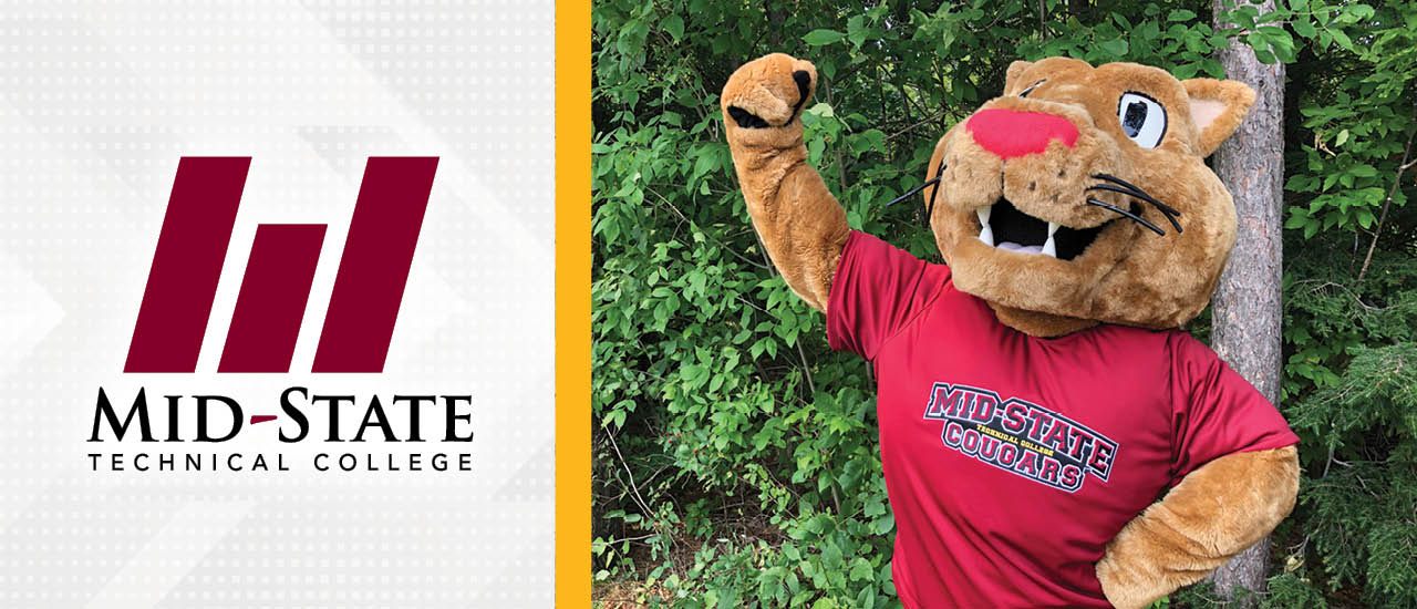 Grit with paw in air, Mid-State Technical College logo