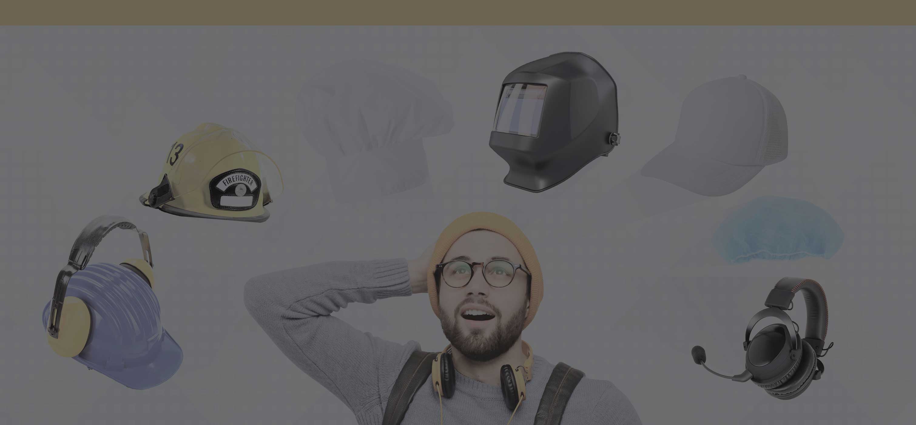 Person with different hats floating above them