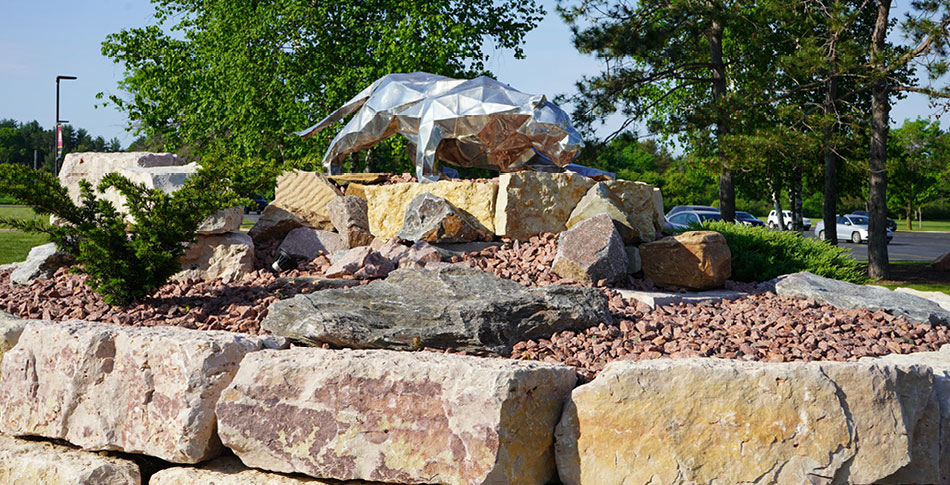 Welded Cougar statue on the Wisconsin Rapids Campus.