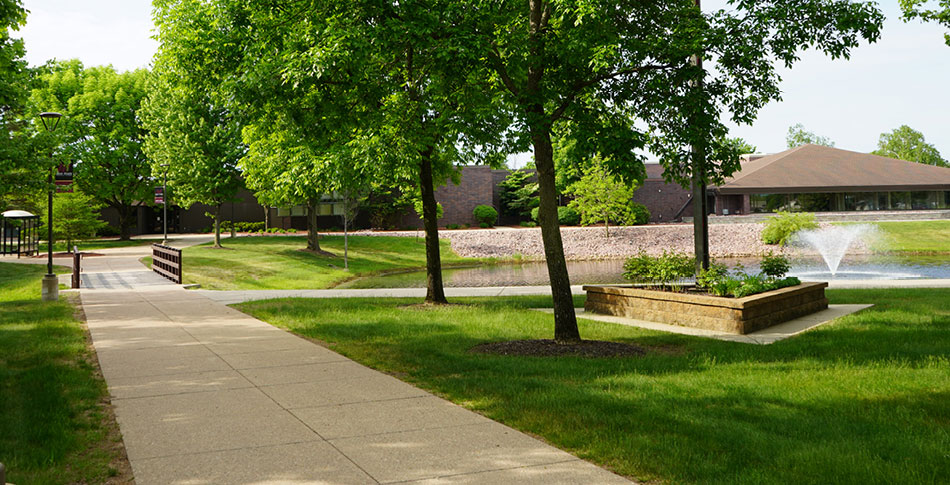 Wisconsin Rapids campus walking path and pond.