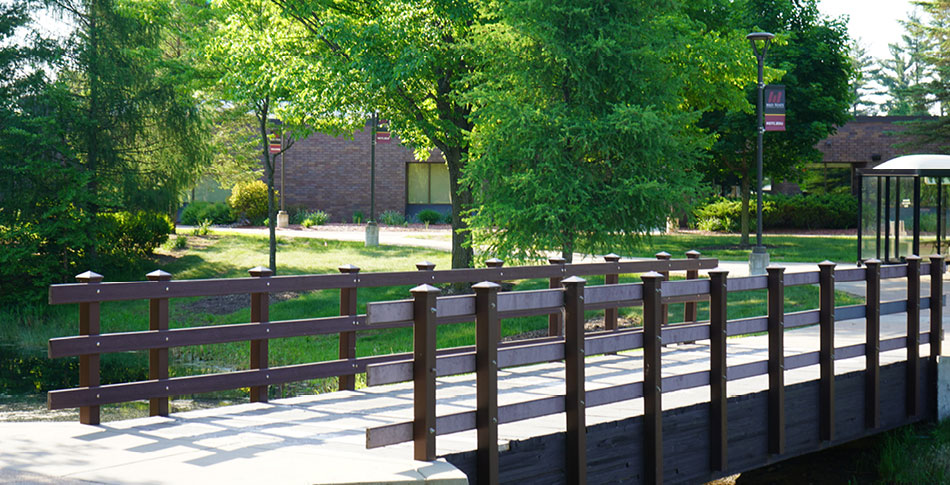 The Wisconsin Rapids Campus bridge over the pond.