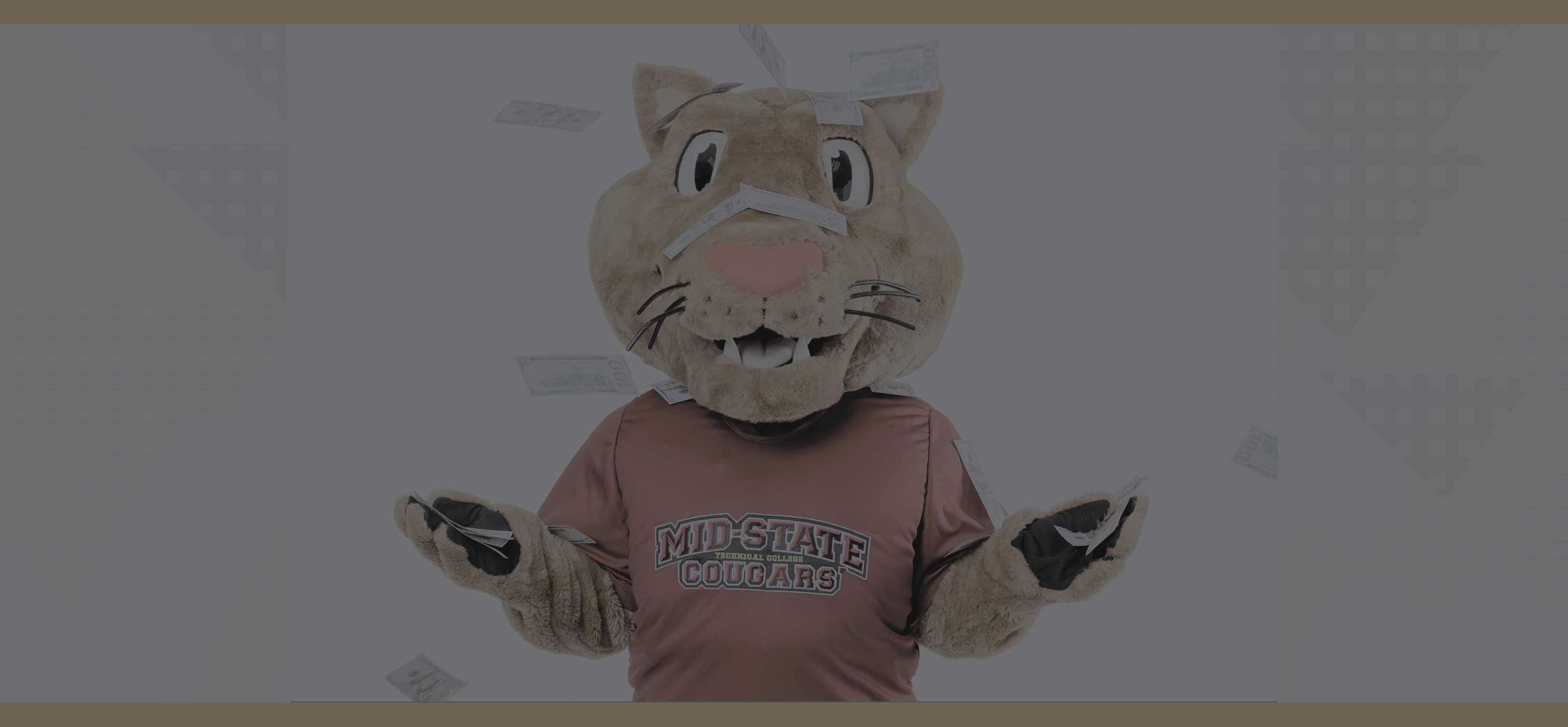Mid-State Mascot Grit throwing money in the air
