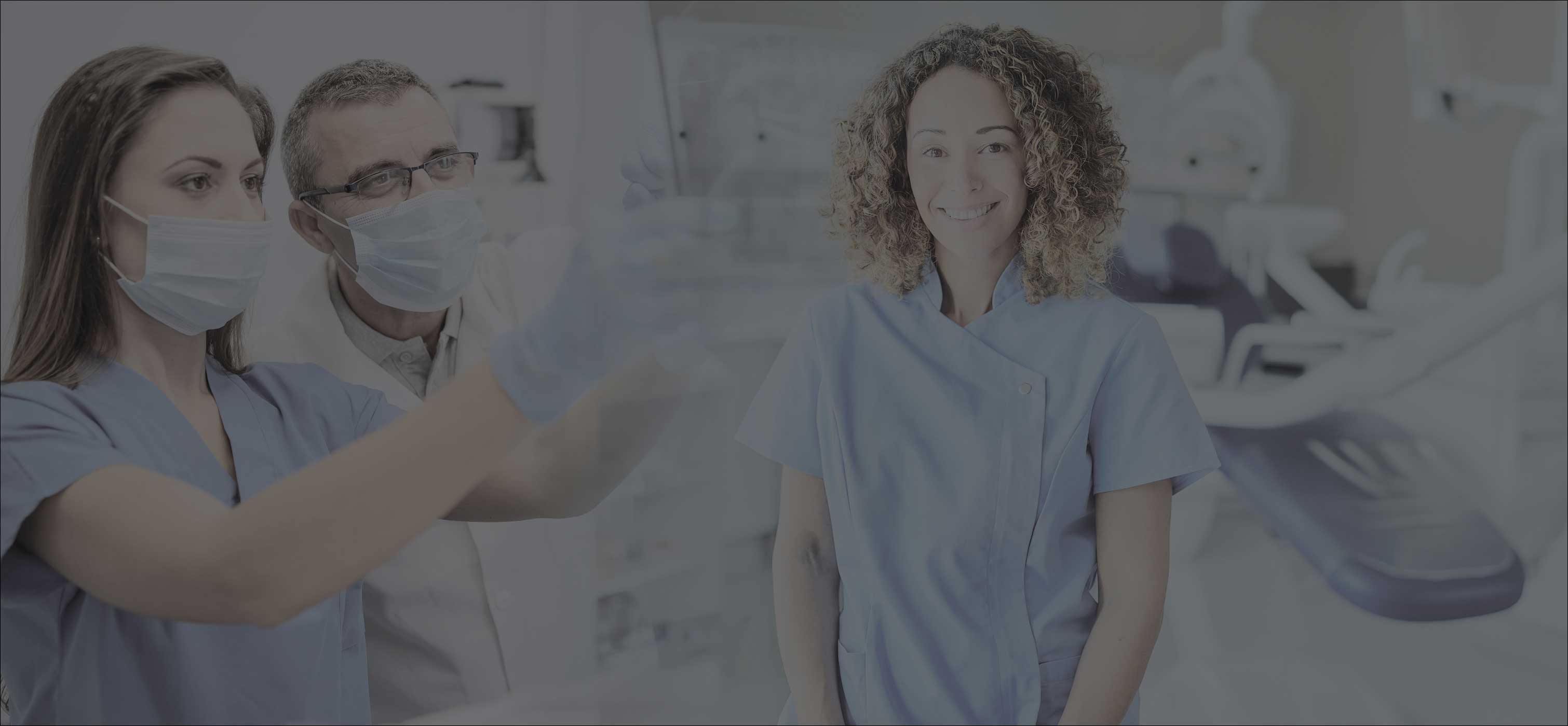 Dental assistants in the office helping a dentist