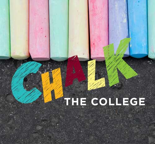 Chalk the College written over pieces of chalk.