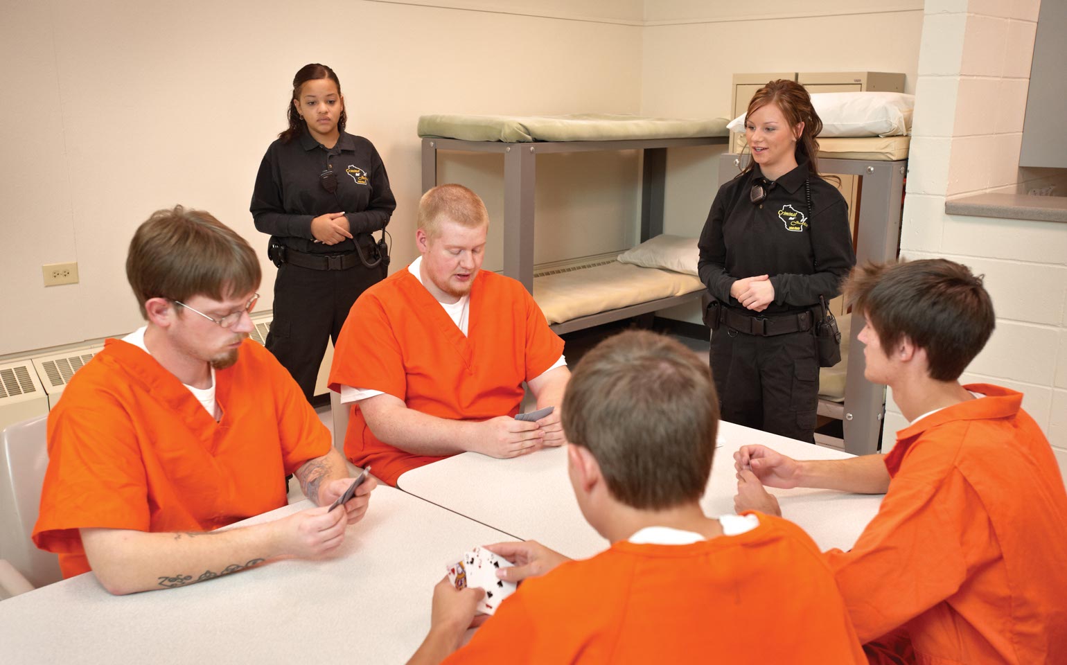 Jail Officer Academy students practice supervision of simulated jail inmates. 