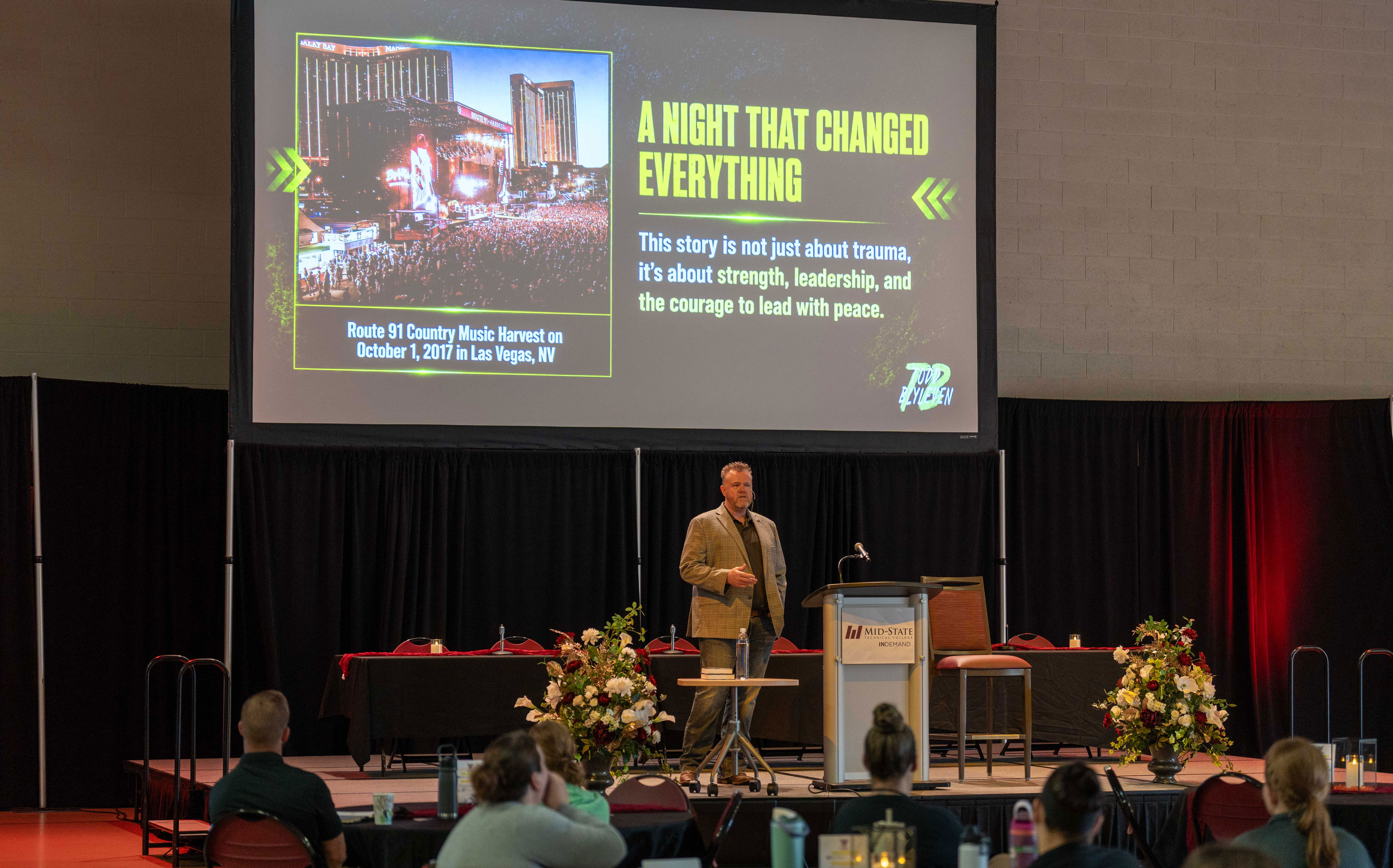 1.	Todd Blyleven delivers the opening keynote address at the Tactical Strength & Readiness Symposium on Mid-State’s Wisconsin Rapids Campus, July 21, 2026.