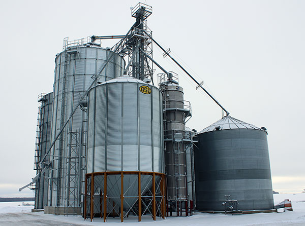 The grain storage and drying system at Bells’ Runway Acres in Marshfield, Wis., one of the featured farms on the Mid-State Technical College Farm Tour on March 15, 2023.