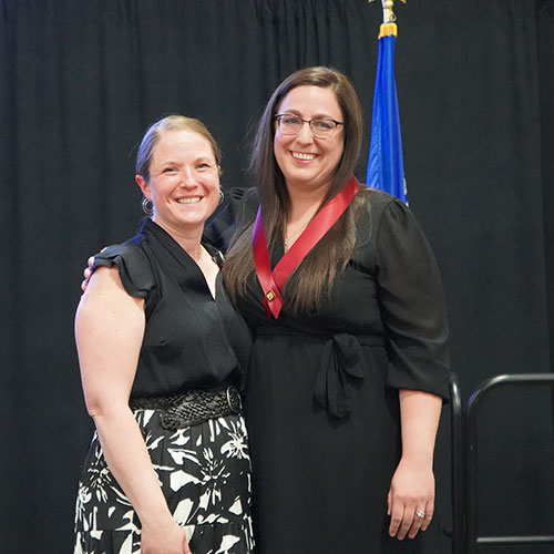 Mid-State Technical College Nursing program graduate Brittany Anderson receives her nursing pin from Mid-State Nursing instructor Sarah Lynch during the College’s pinning ceremony on the Wisconsin Rapids Campus, May 14.