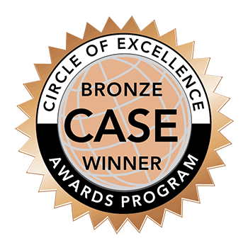 CASE Circle of Excellence Award bronze winner seal. Center reads, "Bronze  CASE Winner," surrounded by, "Circle of Excellence Awards Program."