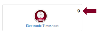 Arrow pointing to gear icon next to MyCampus application called Electronic Timesheet
