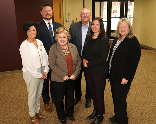 Leadership participating in the event, from left: Dr. Bobbi Damrow, Mid-State vice president of Workforce Development & Community Relations; Ryan Kawski, Mid-State dean of Advanced Manufacturing & Engineering and Transportation, Agriculture, Natural Resources, & Construction; Dr. Shelly Mondeik, Mid-State president; Joe Kinsella, NCWWDB board chair; Pamela McGillivray, Wisconsin Department of Workforce Development deputy secretary; and Jane Spencer, NCWWDB executive director.