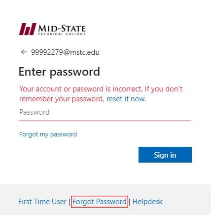 Login screen with "Forgot Password" highlighted with a red box.