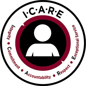 ICARE Logo - Integrity, Commitment, Accountability, Respect, Exceptional Service