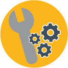 Icon of a wrench and 3 gears