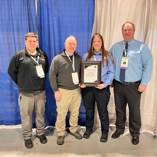 Mid-State faculty and staff with Alexis Plaski at the Wisconsin EMS Association (WEMSA) 2024 state conference held Jan. 30 – Feb. 2 in Green Bay. From left: Ryan Huser, Paramedic Technician instructor and program director; Dr. James DuCanto, Mid-State EMS medical director; Alexis Plaski, Paramedic Technician student; and Rick Anderson, associate dean of the School of Public Safety.