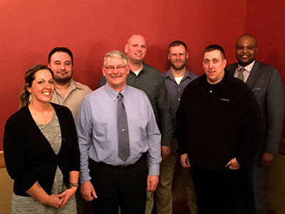 Mid-State Technical College Metering Technician apprenticeships were recognized for earning their journeyworker credential at a graduation banquet on Jan. 16 in Wisconsin Dells. Pictured (front row, from left) are Candice Glowinski, Ed Crownhart (Instructor) and Peter Trapani; and (back row, from left) Hernan Rodriguez, Michael Okla, Timothy Schmidt and Chad Lee. Other graduates not pictured: Brandon Ahrens, Jacob Hipsher and Nicholas Swan.