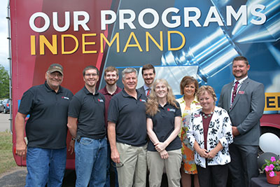 Donors show support for Mid-State’s Advanced Manufacturing, Engineering Technology, and Apprenticeship Center project. From left: Wayne Bushman, Keegan Hastreiter, Kody Hastreiter, Ken Hastreiter, Kylan Hastreiter, Sondra Hastreiter, and Mid-State Vice President of Workforce Development & Community Relations Dr. Bobbi Damrow, President Dr. Shelly Mondeik, and Dean of Advanced Manufacturing & Engineering and Transportation, Agriculture, Natural Resources & Construction Ryan Kawski.