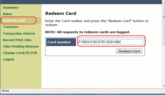 Redeem Card