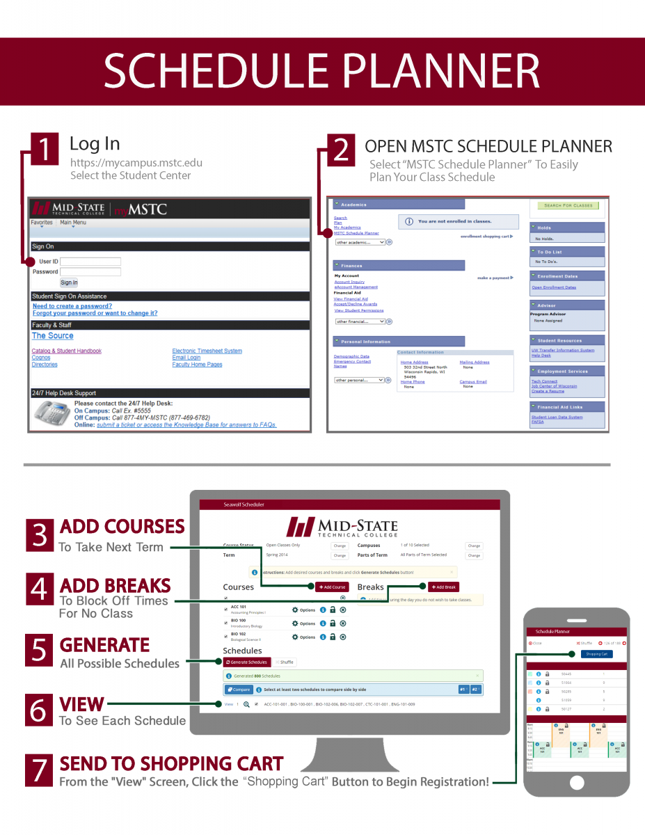 schedule planner mid state technical college course schedule planner online