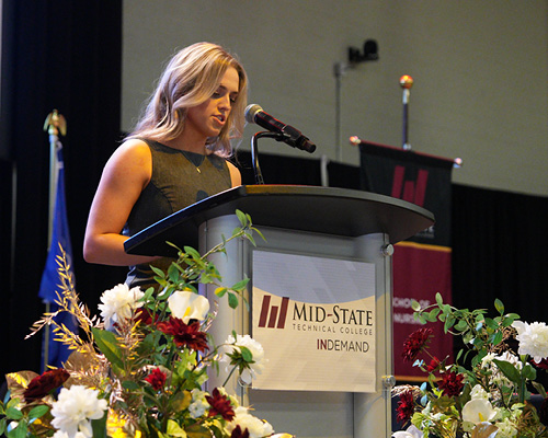 Class speaker, Olivia Eagen, at Mid-State’s spring 2026 nursing pinning ceremony.