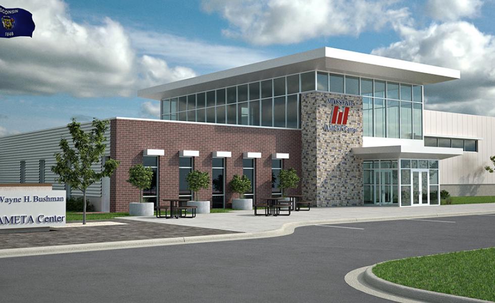 Rendering of the AMETA Center, to be located on I-39 in the Stevens Point Industrial Park and slated to open for students in fall 2024.