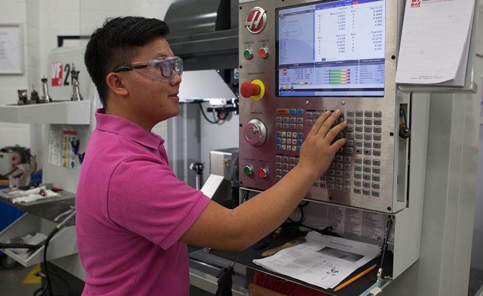 A Mid-State Technical College Precision Machining Technician program student operates a computerized numerical control (CNC) machine. Students who successfully complete Mid-State’s free Metal Mania program will earn a local certificate and five credits toward the Precision Machining Technician technical diploma.