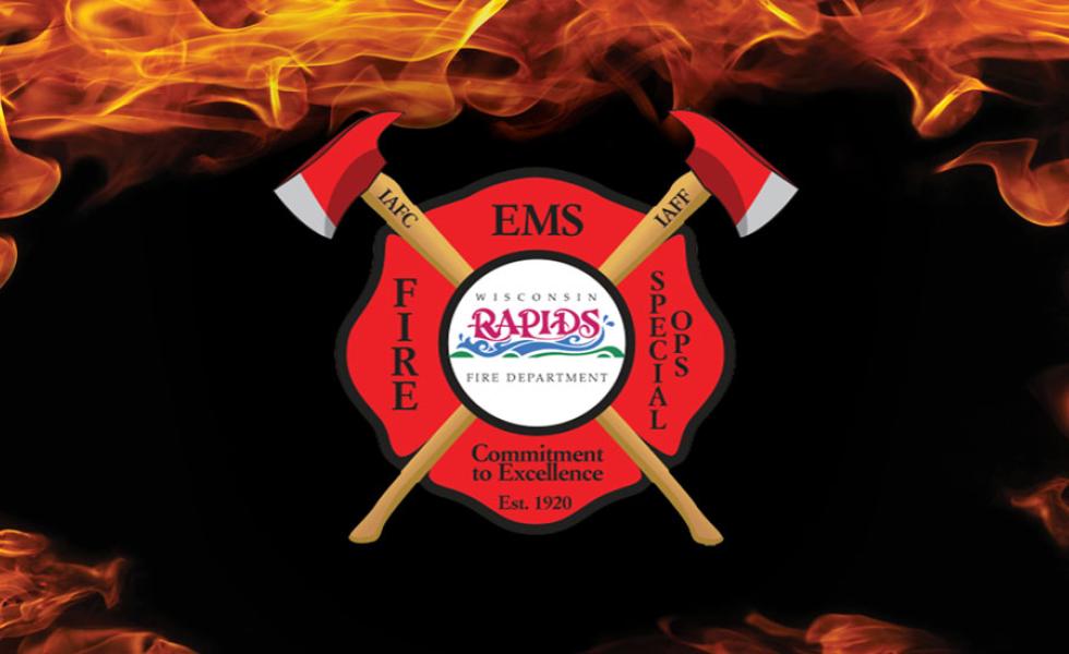 Wisconsin Rapids Fire Department logo with a border of flames.
