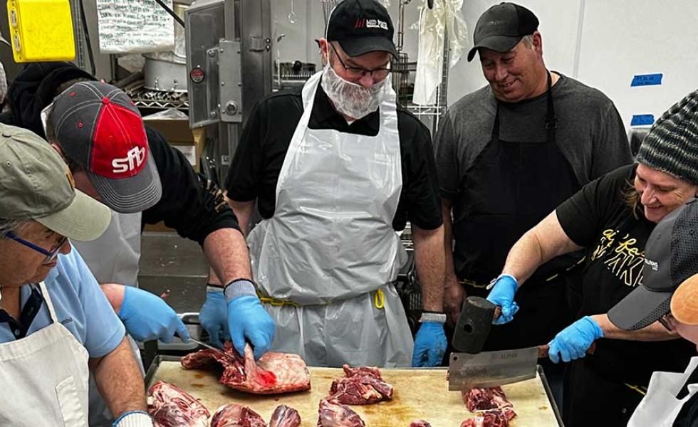 Mid-State Technical College Meat Cutting and Butchery certificate students practice meat processing techniques.