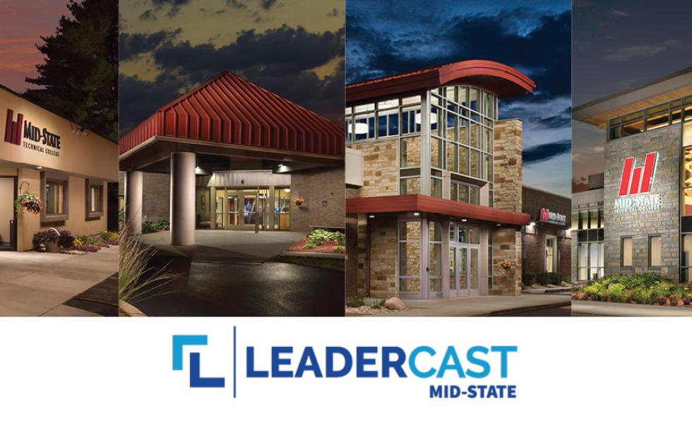 Leadercast logo with Mid-State's four campus locations hosting the conference on December 10. 