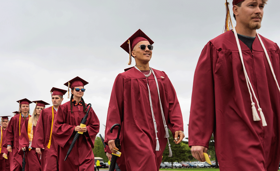 Mid-State Technical College graduates during the processional of the College’s spring 2025 commencement ceremony on the Wisconsin Rapids Campus. This year’s fall ceremony will be held on Saturday, Dec. 13. 