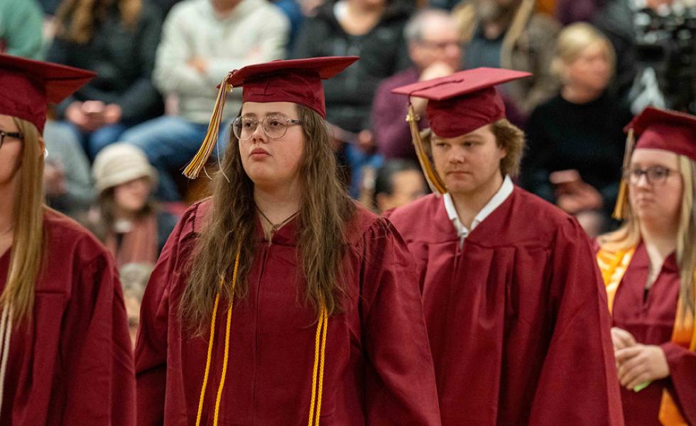 Mid-State Technical College graduates during the processional of the College’s fall 2025 commencement ceremony. This year’s spring ceremony will be held on Saturday, May 16, on the Wisconsin Rapids Campus.