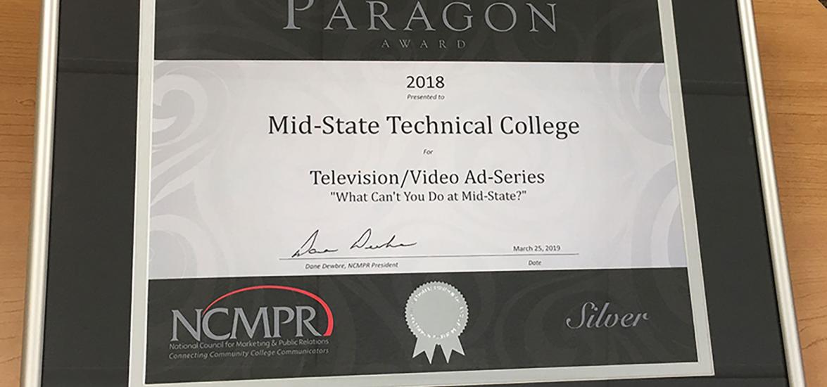 Mid-State Technical College’s Paragon Award from the National Council for Marketing and Public Relations (NCMPR).