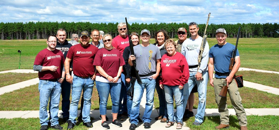 Mid-State staff and community competitors join President Dr. Shelly Mondeik, front and third from right, at the College’s Trapshoot Fundraiser in Nekoosa on Sept. 6. The competition combined fun with a good cause, raising approximately $5,000 to support student emergency grants.