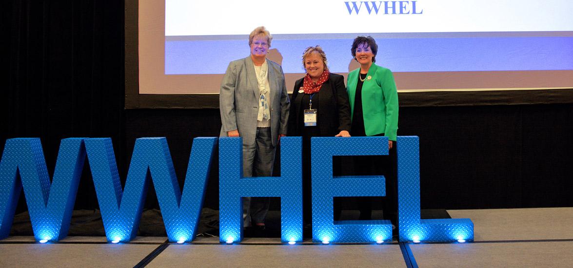 Honored as three high-level female leaders in the state at the Wisconsin Women in Higher Education Leadership (WWHEL) Fall 2019 Conference on Oct. 9–10, from left, are Mount Mary University President Dr. Christine Pharr, Mid-State President Dr. Shelly Mondeik and UW-Parkside Chancellor Dr. Debbie Ford.