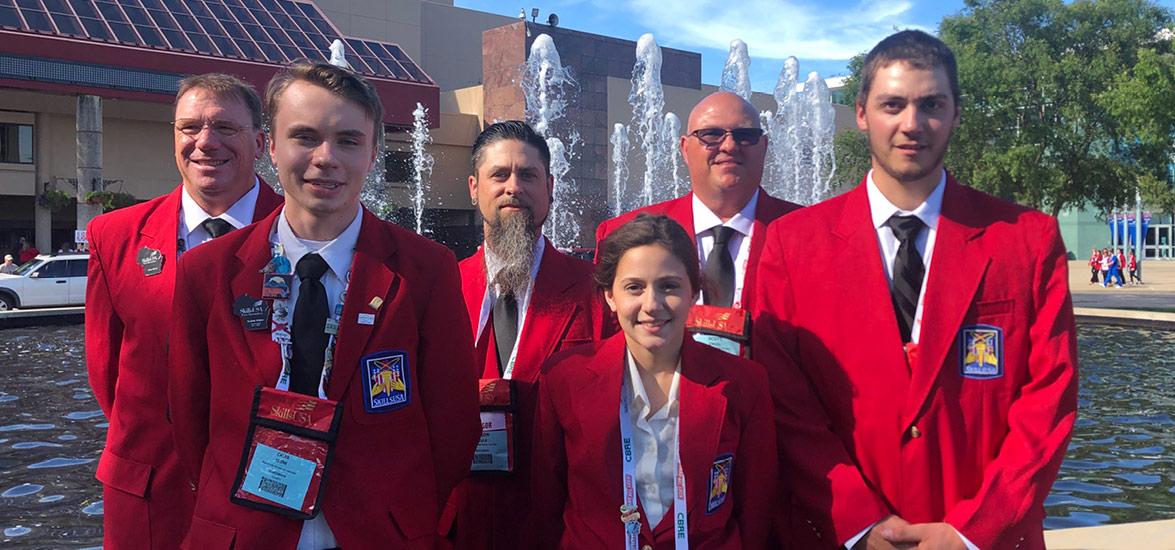 Mid-State student competitors and their instructors at the national SkillsUSA Championships in Louisville, Ky, this June. Front, from left: Students Caleb Cline, Madelyn Matthews and Thomas Hasenorhl. Back, from left: Instructors Mike Berry, Aaron Wulk and Scott Engel.