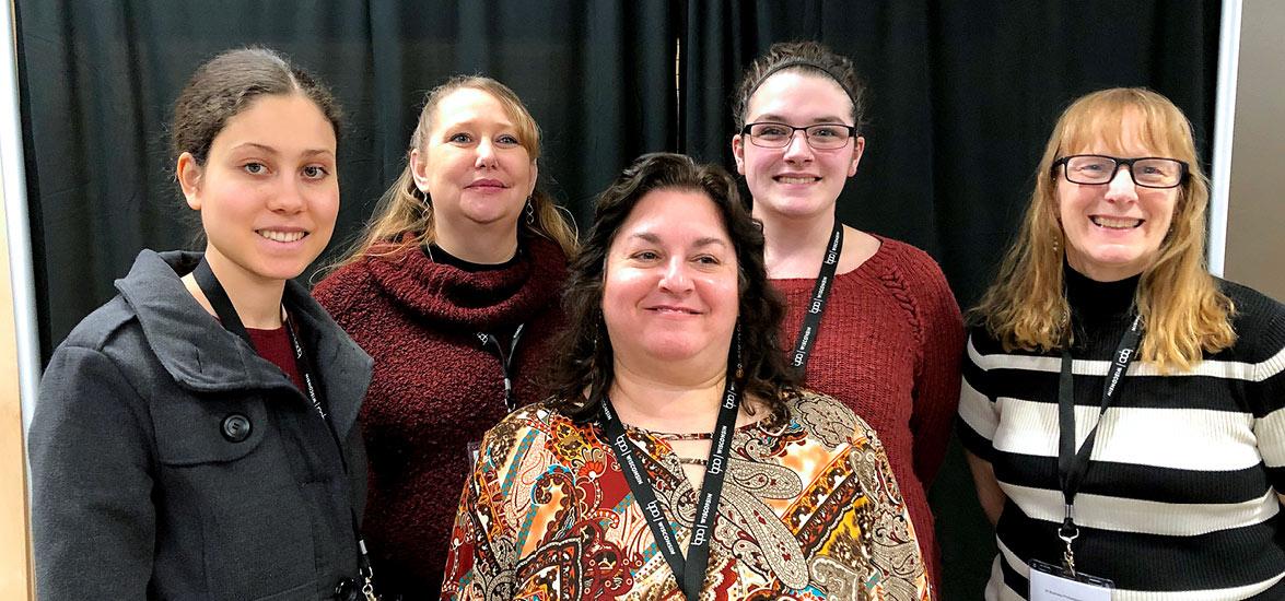 Competing Mid-State Business Professionals of America (BPA) Club students with Business Technology Instructor and BPA club advisor Sharon Behrens, front and center, at the Wisconsin State Leadership Conference held in Wausau, Feb. 27–28. From left, the students are Hannah Guerrero, Jennifer Mauritz, Tiffany Marshall and Rhonda Martinson. 