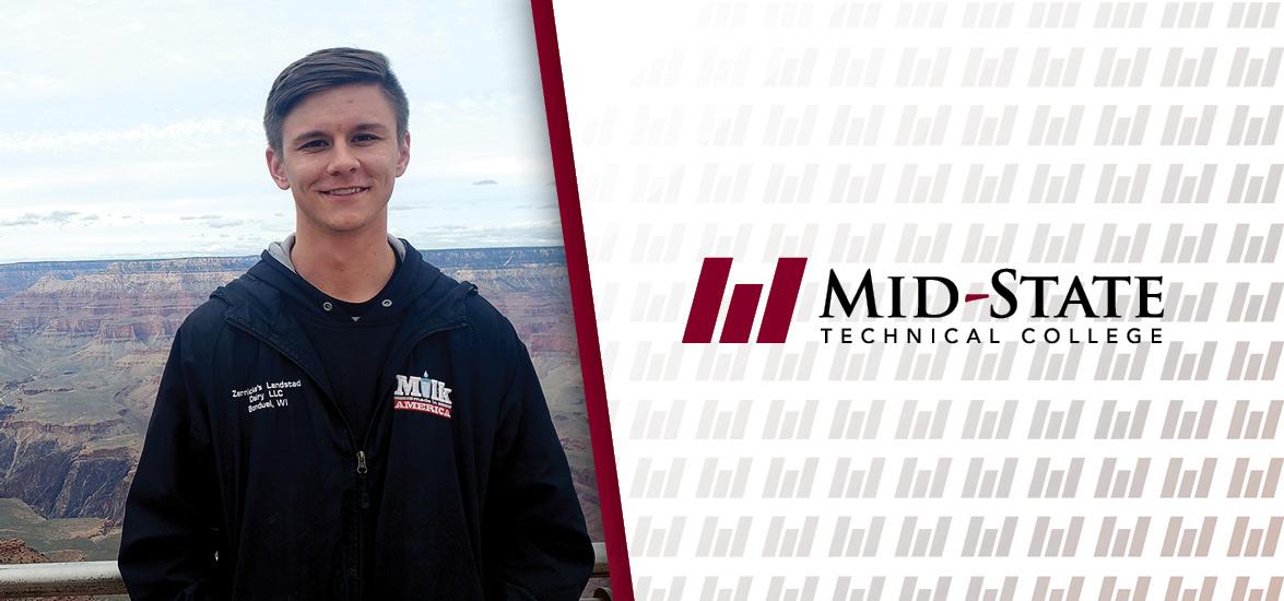 Luke Mroczenski, Civil Engineering Technology-Highway Technician student, with Mid-State logo
