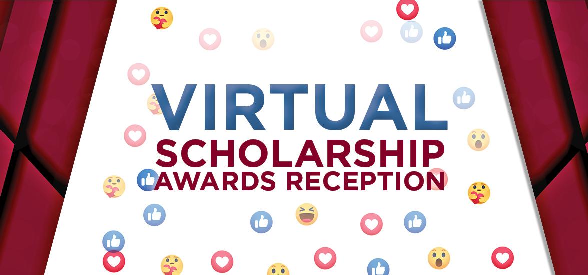 The words "Virtual Scholarship Reception" with the Mid-State Technical College Foundation logo above. All on a background decorated with tiny Facebook emojis.