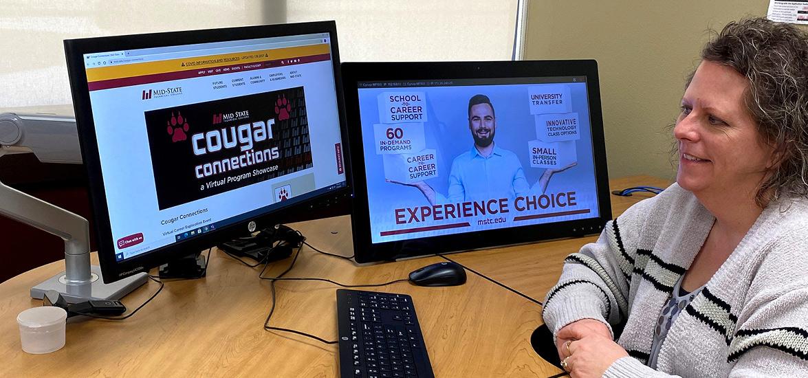 Mid-State Agribusiness Instructor Teri Raatz prepares to log into the Cougar Connections virtual platform, where area high school students recently engaged with Mid-State instructors and local business partners to learn about Mid-State’s hands-on programs and career opportunities.