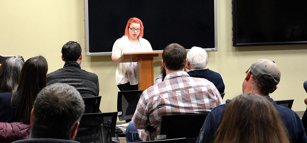 A Mid-State student reads aloud from her submission at the 2019 Wisconsin Writers Connect event on the College’s Stevens Point Campus. This year’s event is set to take place on April 14.