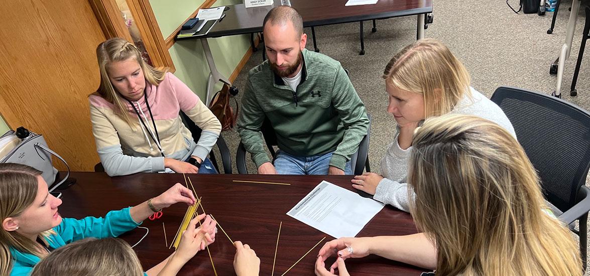 Students in PCBC's Leadership Portage County program work together on a group leadership activity. Thanks to a partnership with Mid-State Technical College, participants are now earning college credit through the program.