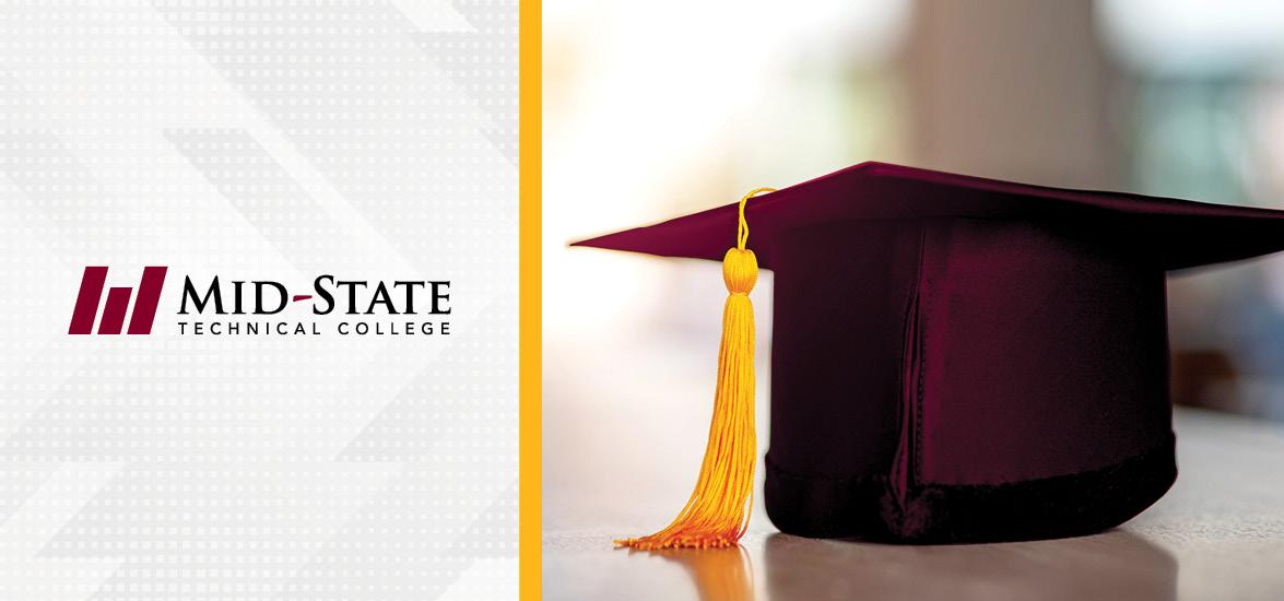 A graduation cap and tassel with the Mid-State Technical College logo to the left.
