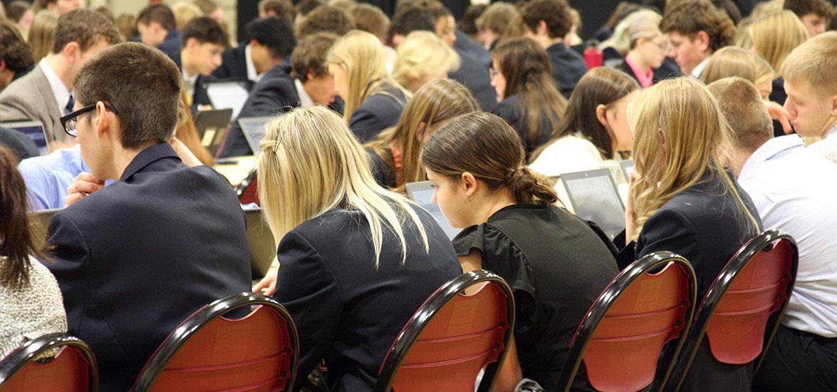 Area DECA students take an online test for the District 2 competition, held on the Wisconsin Rapids campus of Mid-State Technical College, Jan. 6.